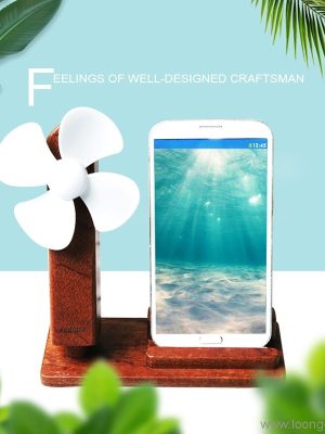 Wood mobile Phone Stand with USB Fan