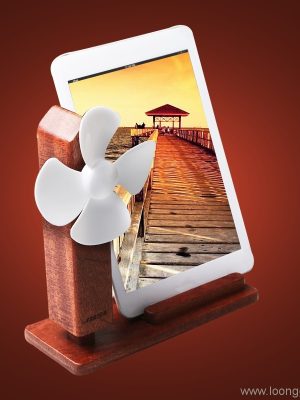 Wood mobile Phone Stand with USB Fan - Image 4